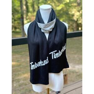 NEW Timberland Black White Knit Logo Scarf Winter Cold Weather Accessory Unisex
